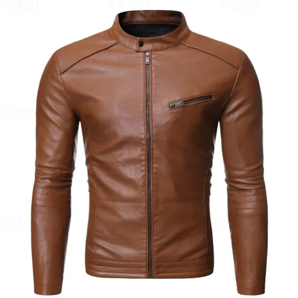Men's Jacket Faux Leather Jacket Casual Jacket Biker Jacket Motorcycle Jacket Thermal Warm Rain Waterproof Breathable Daily Going out Zipper Stand Collar Streetwear Jacket Outerwear Blooming Pocket