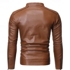 Men's Jacket Faux Leather Jacket Casual Jacket Biker Jacket Motorcycle Jacket Thermal Warm Rain Waterproof Breathable Daily Going out Zipper Stand Collar Streetwear Jacket Outerwear Blooming Pocket
