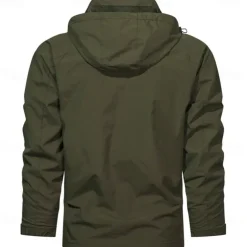 Men's Jacket Raincoat Shell Jacket Waterproof Lightweight Sports Outdoor Camping & Hiking Embroidered Side Pockets Zip Front Fall Winter Hooded Long Sleeve Green khaki Dark Blue