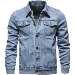Men's Jean Jacket Denim Jacket Casual Daily Windbreaker Classic Style Denim Spring & Fall Fall & Winter Solid / Plain Color Casual Lapel Regular Black Dark Blue Light Blue Jacket