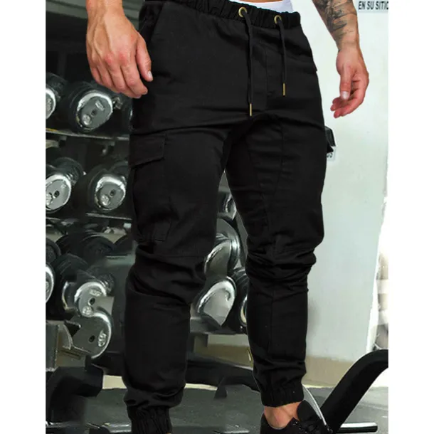 Men's Joggers Cargo Pants Drawstring Beam Foot Bottoms Outdoor Street Cotton Breathable Soft Fitness Gym Workout Performance Sportswear Activewear Solid Colored Dark Grey White Black / Stretchy