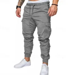 Men's Joggers Cargo Pants Drawstring Beam Foot Bottoms Outdoor Street Cotton Breathable Soft Fitness Gym Workout Performance Sportswear Activewear Solid Colored Dark Grey White Black / Stretchy
