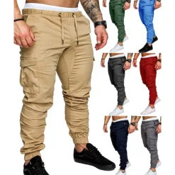 Men's Joggers Cargo Pants Drawstring Beam Foot Bottoms Outdoor Street Cotton Breathable Soft Fitness Gym Workout Performance Sportswear Activewear Solid Colored Dark Grey White Black / Stretchy