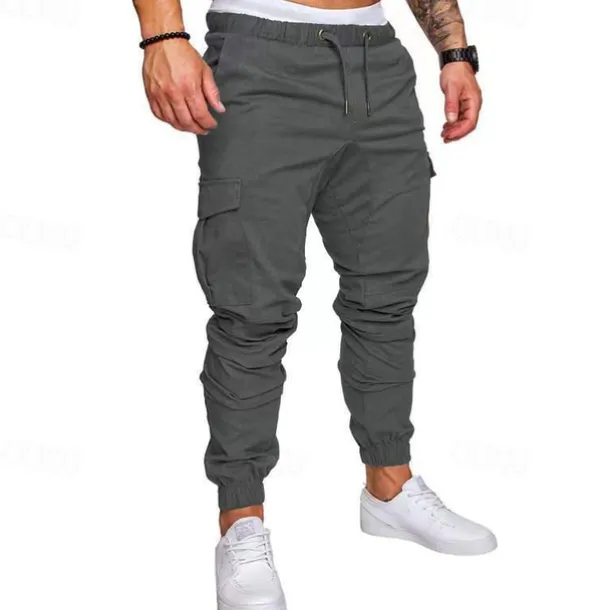 Men's Joggers Cargo Pants Drawstring Beam Foot Bottoms Outdoor Street Cotton Breathable Soft Fitness Gym Workout Performance Sportswear Activewear Solid Colored Dark Grey White Black / Stretchy