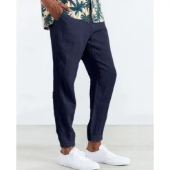 Men's Joggers Linen Pants Trousers Summer Pants Casual Pants Pocket Drawstring Elastic Waist Plain Comfort Breathable Home Daily Holiday Basic Casual Black White Inelastic