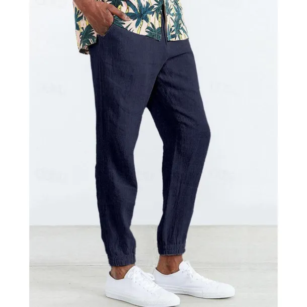 Men's Joggers Linen Pants Trousers Summer Pants Casual Pants Pocket Drawstring Elastic Waist Plain Comfort Breathable Home Daily Holiday Basic Casual Black White Inelastic