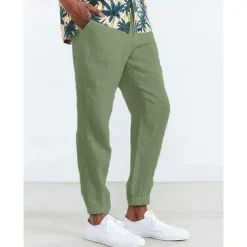 Men's Joggers Linen Pants Trousers Summer Pants Casual Pants Pocket Drawstring Elastic Waist Plain Comfort Breathable Home Daily Holiday Basic Casual Black White Inelastic
