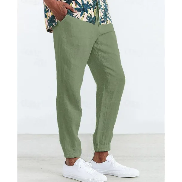 Men's Joggers Linen Pants Trousers Summer Pants Casual Pants Pocket Drawstring Elastic Waist Plain Comfort Breathable Home Daily Holiday Basic Casual Black White Inelastic