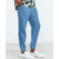 Men's Joggers Linen Pants Trousers Summer Pants Casual Pants Pocket Drawstring Elastic Waist Plain Comfort Breathable Home Daily Holiday Basic Casual Black White Inelastic