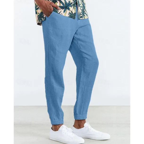 Men's Joggers Linen Pants Trousers Summer Pants Casual Pants Pocket Drawstring Elastic Waist Plain Comfort Breathable Home Daily Holiday Basic Casual Black White Inelastic