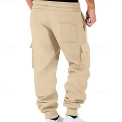 Men's Joggers Trousers Cargo Sweatpants Pocket Drawstring Elastic Waist Plain Comfort Sports Outdoor Daily Fashion Casual Black White Micro-elastic