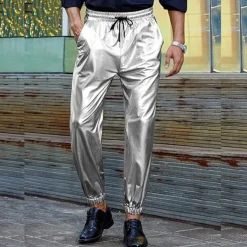 Men's Joggers Trousers Casual Pants Pocket Drawstring Elastic Waist Plain Comfort Stage Vacation Fashion Casual Silver Black Micro-elastic