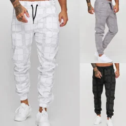 Men's Joggers Trousers Casual Pants Plaid Drawstring Trousers Elastic Waist Print Plaid Geometry Outdoor Sports Full Length Formal Sports Outdoor Streetwear Casual Black White Micro-elastic