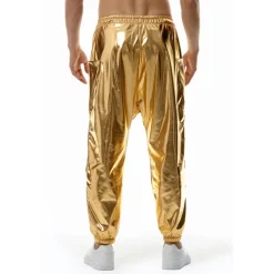 Men's Joggers Trousers Casual Pants Sequin Pants Elastic Waist Elastic Cuff Solid Colored Windproof Breathable Full Length Casual Clubwear Athleisure Loose Fit Silver Gold Micro-elastic