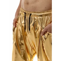 Men's Joggers Trousers Casual Pants Sequin Pants Elastic Waist Elastic Cuff Solid Colored Windproof Breathable Full Length Casual Clubwear Athleisure Loose Fit Silver Gold Micro-elastic
