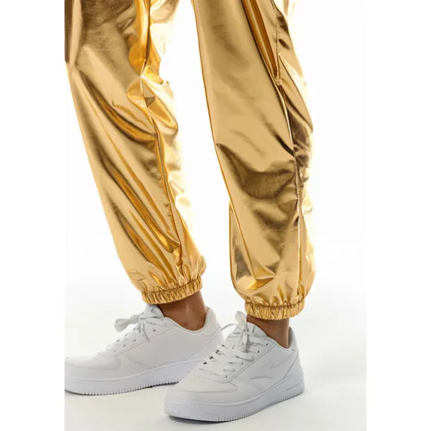 Men's Joggers Trousers Casual Pants Sequin Pants Elastic Waist Elastic Cuff Solid Colored Windproof Breathable Full Length Casual Clubwear Athleisure Loose Fit Silver Gold Micro-elastic