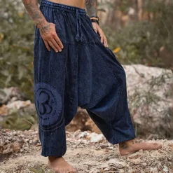 Men's Joggers Trousers Summer Pants Baggy Pants Beach Pants Drawstring Elastic Waist Drop Crotch Plain Comfort Breathable Full Length Outdoor Casual Holiday Ethnic Style Retro Vintage Green