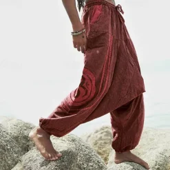 Men's Joggers Trousers Summer Pants Baggy Pants Beach Pants Drawstring Elastic Waist Drop Crotch Plain Comfort Breathable Full Length Outdoor Casual Holiday Ethnic Style Retro Vintage Green