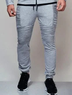 Men's Jogging Running Sweatpants Casual Solid Drawstring Gym Athletic Pants Trendy Fitted Slim Mid-Waist Track Pants Army Green