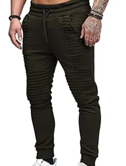 Men's Jogging Running Sweatpants Casual Solid Drawstring Gym Athletic Pants Trendy Fitted Slim Mid-Waist Track Pants Army Green