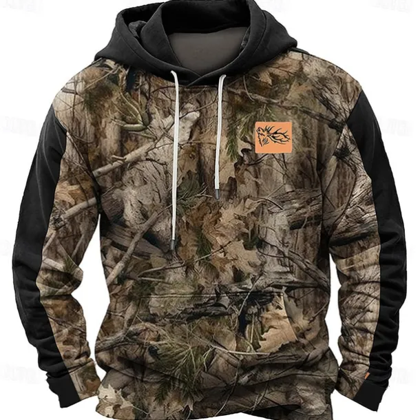 Men's Jungle Hoodies Daily Casual Long Sleeve Hooded Vacation Sports Outdoor Streetwear Black Brown Print Front Pocket Spring & Fall Designer