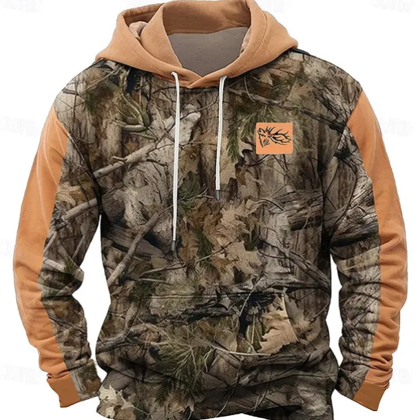 Men's Jungle Hoodies Daily Casual Long Sleeve Hooded Vacation Sports Outdoor Streetwear Black Brown Print Front Pocket Spring & Fall Designer