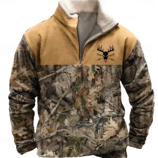Men's Jungle Sweatshirt Quarter Zip Sweatshirt Long Sleeve Sweatshirt Stand Collar Quarter Zip Casual Vintage Retro 3D Print Vacation Going out Streetwear Half Zip Fall Winter