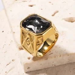 men's 14k yellow gold plated emerald cut simulated red ruby nugget style ring size 9