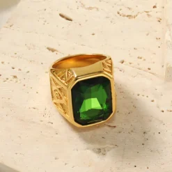 men's 14k yellow gold plated emerald cut simulated red ruby nugget style ring size 9