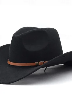Men's Kentucky Derby Hat Sun Hat Cowboy Hat Fedora Trilby Hat Black Red Woolen Vintage Style Fashion 18th Century State of Texas Daily Theme Party Solid / Plain Color Sunscreen Adjustable Size Cosplay