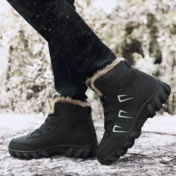 Men's Khaki Winter Hiking Boots – Fur-Lined Warm Outdoor Boots with Durable Non-Slip Sole for Cold Weather