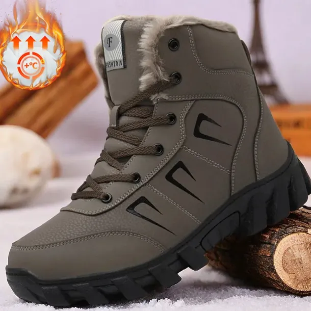 Men's Khaki Winter Hiking Boots – Fur-Lined Warm Outdoor Boots with Durable Non-Slip Sole for Cold Weather