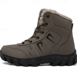 Men's Khaki Winter Hiking Boots – Fur-Lined Warm Outdoor Boots with Durable Non-Slip Sole for Cold Weather