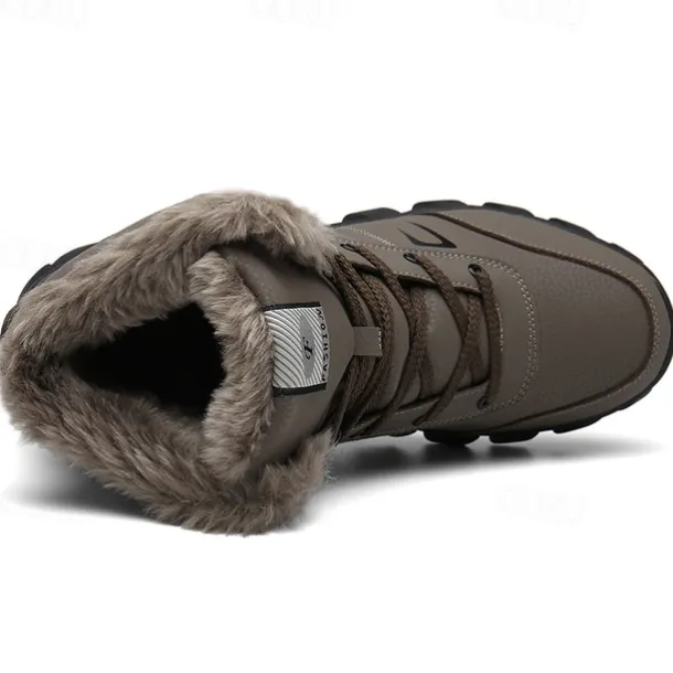Men's Khaki Winter Hiking Boots – Fur-Lined Warm Outdoor Boots with Durable Non-Slip Sole for Cold Weather