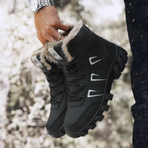 Men's Khaki Winter Hiking Boots – Fur-Lined Warm Outdoor Boots with Durable Non-Slip Sole for Cold Weather