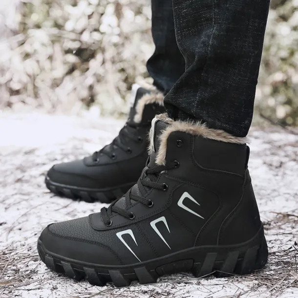 Men's Khaki Winter Hiking Boots – Fur-Lined Warm Outdoor Boots with Durable Non-Slip Sole for Cold Weather