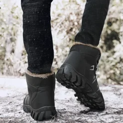 Men's Khaki Winter Hiking Boots – Fur-Lined Warm Outdoor Boots with Durable Non-Slip Sole for Cold Weather