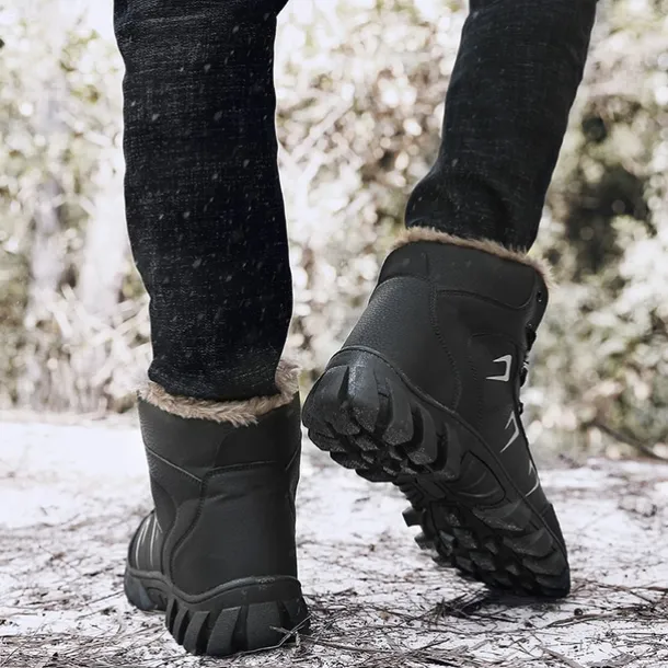 Men's Khaki Winter Hiking Boots – Fur-Lined Warm Outdoor Boots with Durable Non-Slip Sole for Cold Weather