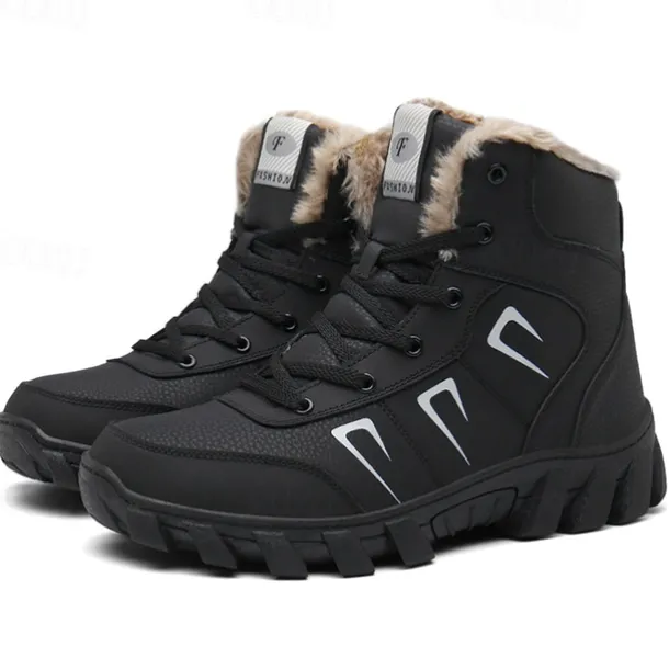 Men's Khaki Winter Hiking Boots – Fur-Lined Warm Outdoor Boots with Durable Non-Slip Sole for Cold Weather