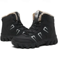 Men's Khaki Winter Hiking Boots – Fur-Lined Warm Outdoor Boots with Durable Non-Slip Sole for Cold Weather