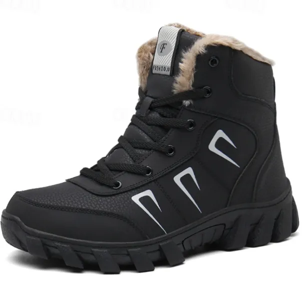 Men's Khaki Winter Hiking Boots – Fur-Lined Warm Outdoor Boots with Durable Non-Slip Sole for Cold Weather