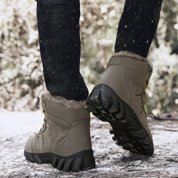 Men's Khaki Winter Hiking Boots – Fur-Lined Warm Outdoor Boots with Durable Non-Slip Sole for Cold Weather