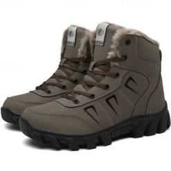 Men's Khaki Winter Hiking Boots – Fur-Lined Warm Outdoor Boots with Durable Non-Slip Sole for Cold Weather