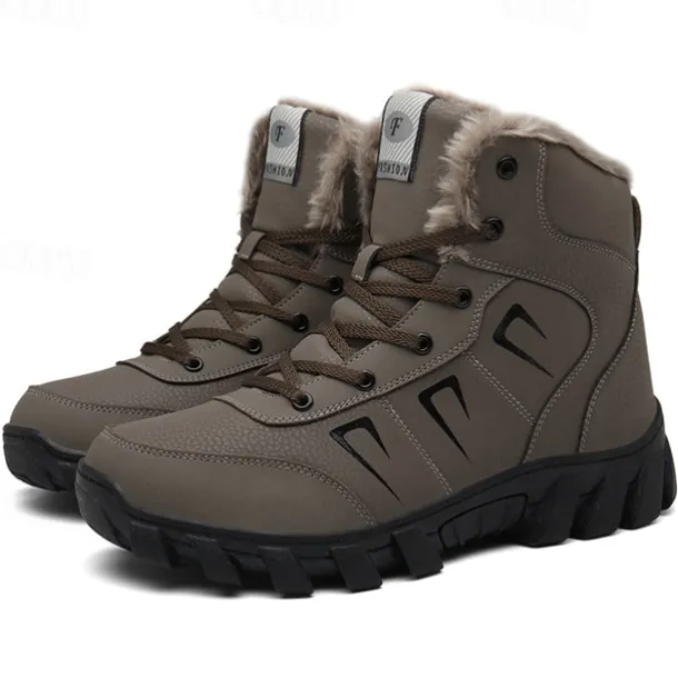 Men's Khaki Winter Hiking Boots – Fur-Lined Warm Outdoor Boots with Durable Non-Slip Sole for Cold Weather