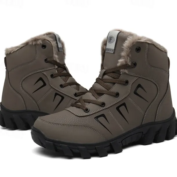 Men's Khaki Winter Hiking Boots – Fur-Lined Warm Outdoor Boots with Durable Non-Slip Sole for Cold Weather