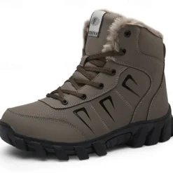 Men's Khaki Winter Hiking Boots – Fur-Lined Warm Outdoor Boots with Durable Non-Slip Sole for Cold Weather