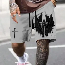 Men's Knights Templar Cross Religion Sweat Shorts Beach Shorts Terry Shorts Mid Waist Vintage Casual Daily Holiday Streetwear Drawstring Elastic Waist 3D Print Designer Clothing Apparel