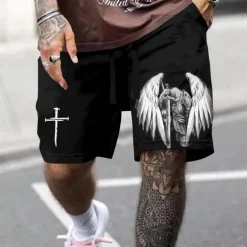 Men's Knights Templar Cross Religion Sweat Shorts Beach Shorts Terry Shorts Mid Waist Vintage Casual Daily Holiday Streetwear Drawstring Elastic Waist 3D Print Designer Clothing Apparel