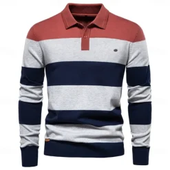 Men's Knit Color Block Half Zip Knitwear Elegant Christmas Gifts Home Clothing Apparel Fall Winter Navy Blue Orange S M L