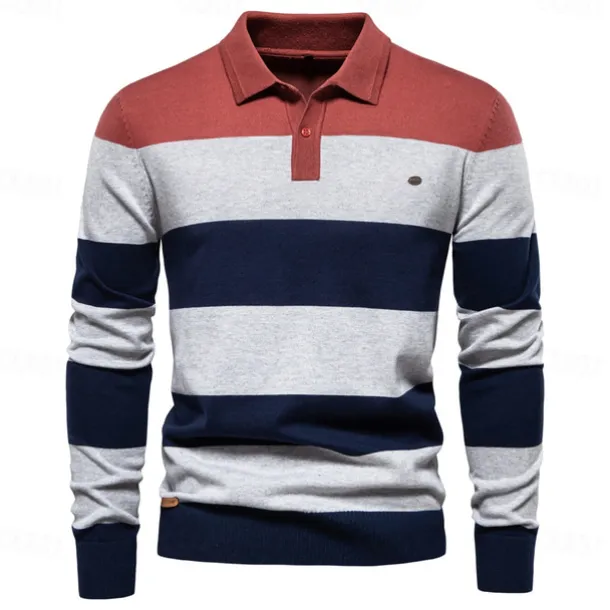 Men's Knit Color Block Half Zip Knitwear Elegant Christmas Gifts Home Clothing Apparel Fall Winter Navy Blue Orange S M L